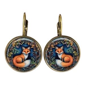 Boho Fox Earrings Woodland Forest Antique Gold Drop NWT